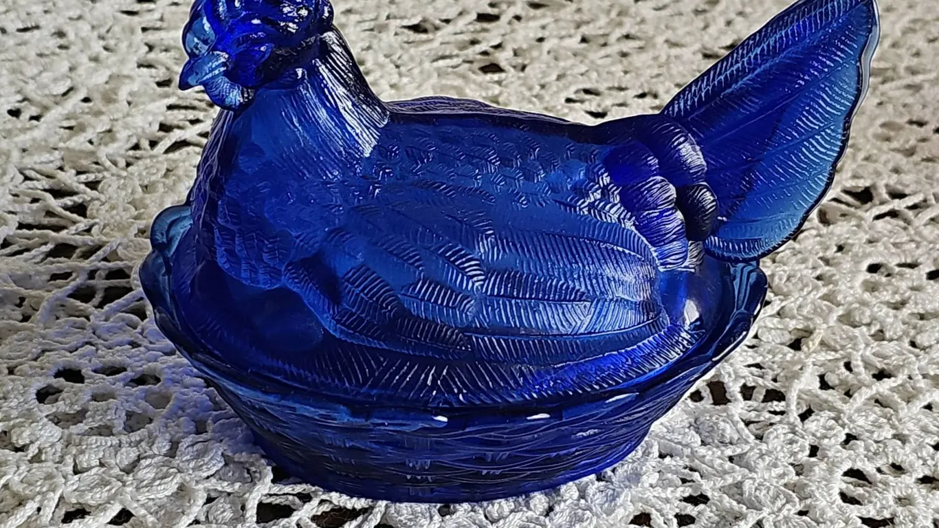 Cobalt Blue Glass Hen on Nest Dish