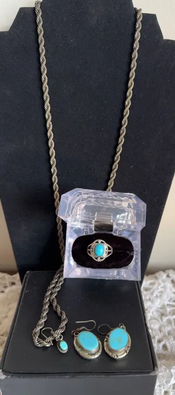 Sterling Silver and Turquoise Jewellery Set, 58.59g