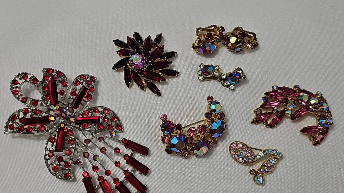 Rhinestone Brooch and Clip-On Earring Lot