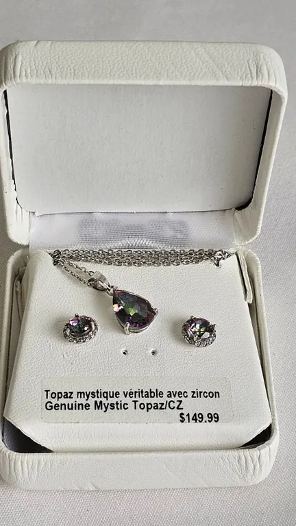 Genuine Mystic Topaz and CZ Pendant and Earring Set