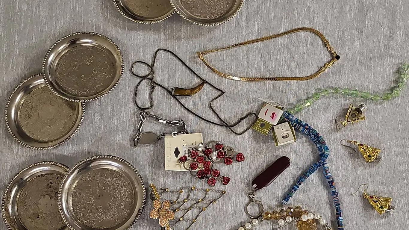 Jewellery And Six Silver-Plated Coasters