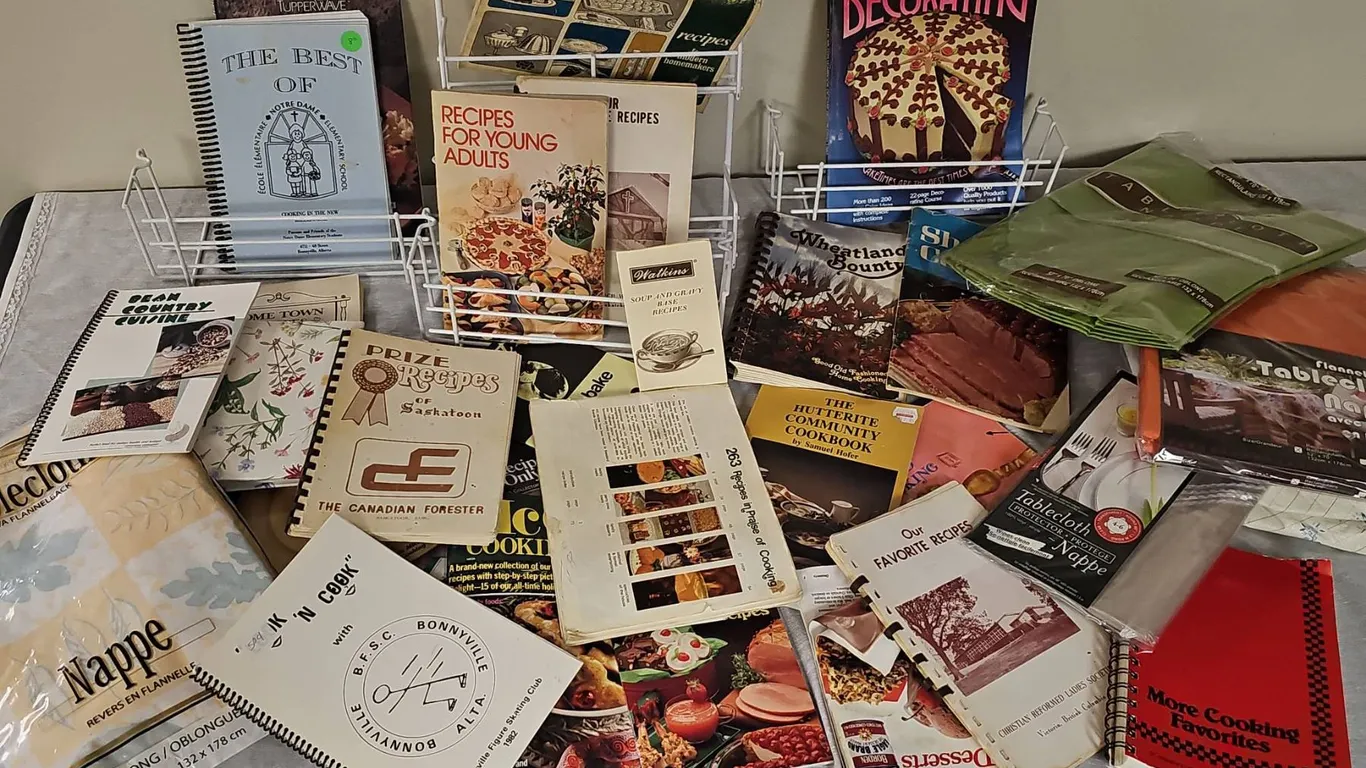 Canadian Community Cookbooks, Tablecloths, and Racks