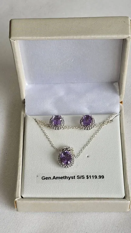 Sterling Silver Amethyst Necklace and Earring Set