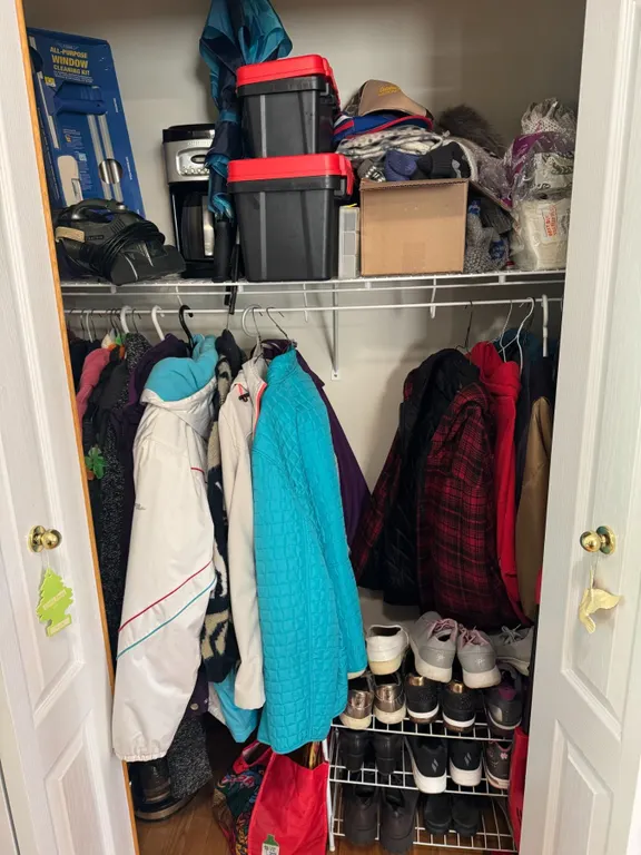 Closet Contents: Outerwear, Footwear, Storage Bins, and Small Appliances