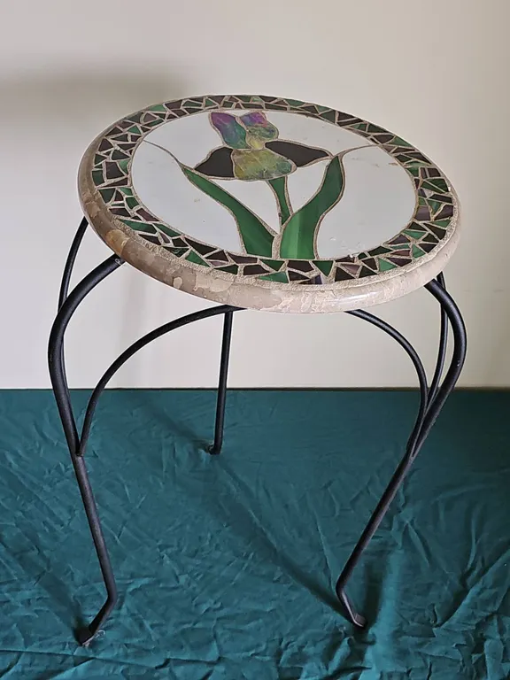 Stained Glass Mosaic Top Iron Plant Stand