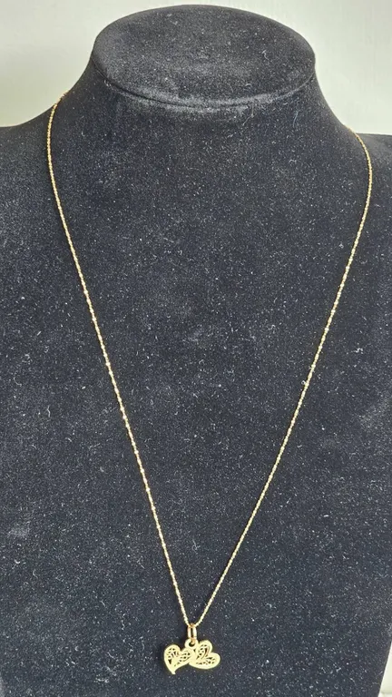 10KT Gold Double Heart Pendant Necklace, 1.6 Grams