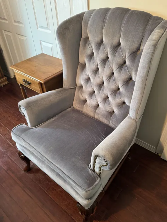 Tufted Grey Wingback Armchair\Table and Stool
