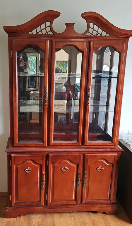 Wooden China Cabinet with Glass Doors and Shelves