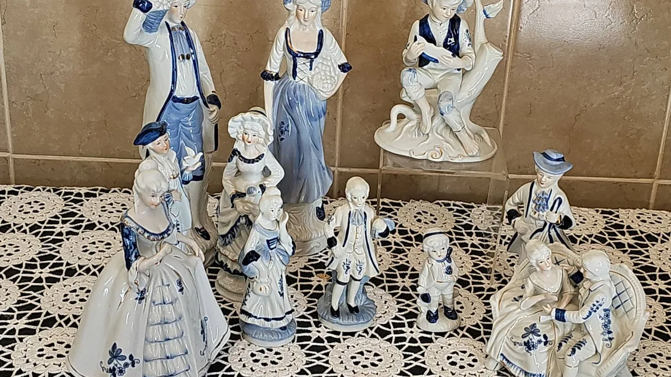 Porcelain Blue and White Figurine Collection, 10 Pieces