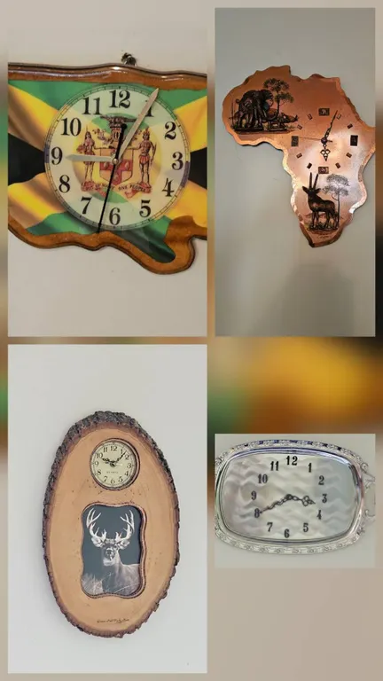 4 Novelty Wall Clocks Including Jamaica and Africa Motifs