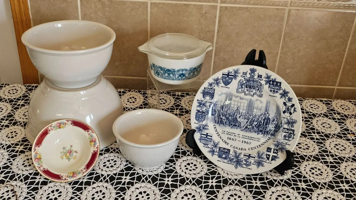 Tableware Including Pyrex, Wood & Sons, Canada Plate
