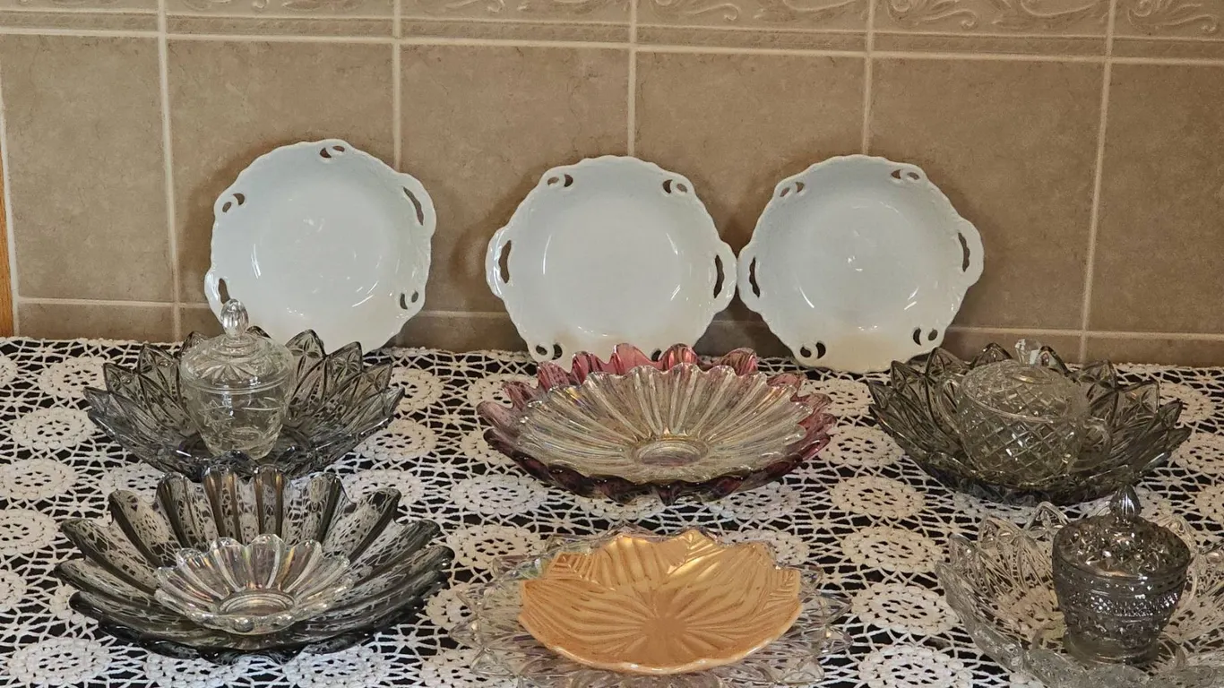 Pressed Glass and Porcelain Dish Lot