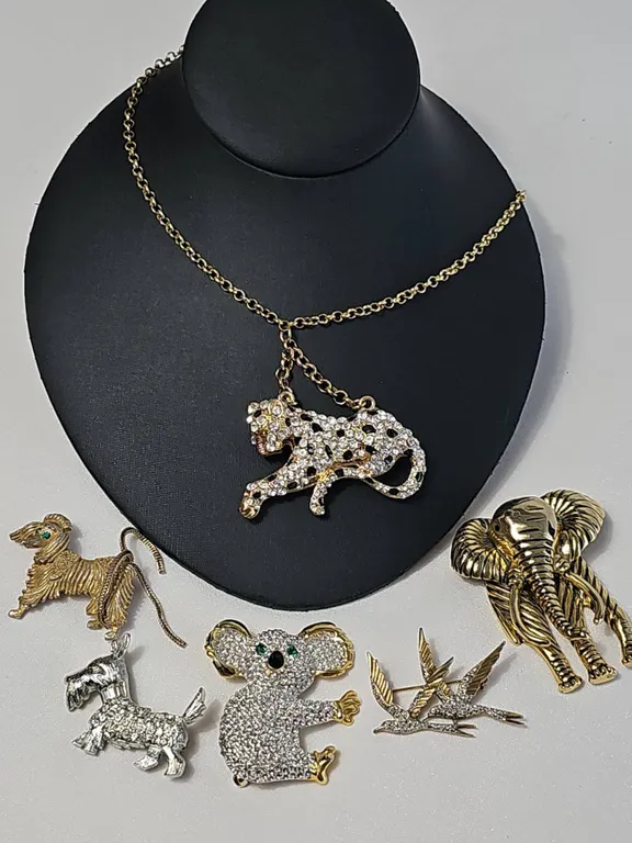 Animal-Themed Brooches and Panther Pendant Necklace