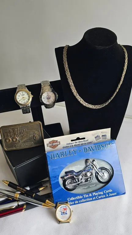 Lot: Watches, Pens, Necklace, Collectibles