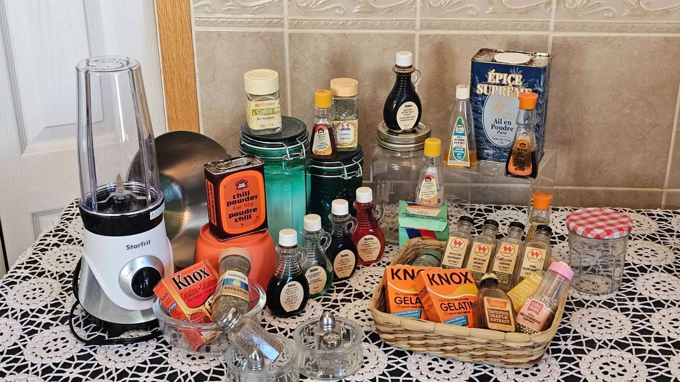 Baking Extracts, Spices, Knox Gelatine, and Starfrit Blender