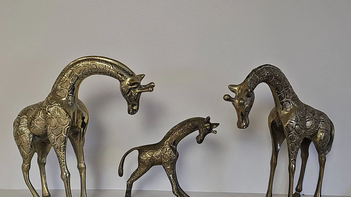 3 Embossed Brass Giraffe Figurines