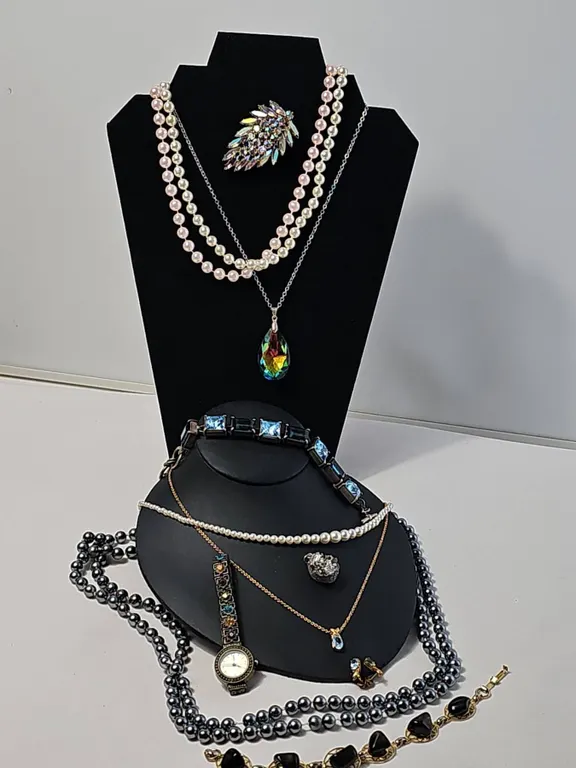 Costume Jewellery Lot With Necklaces, Bracelets, Brooch, Watch