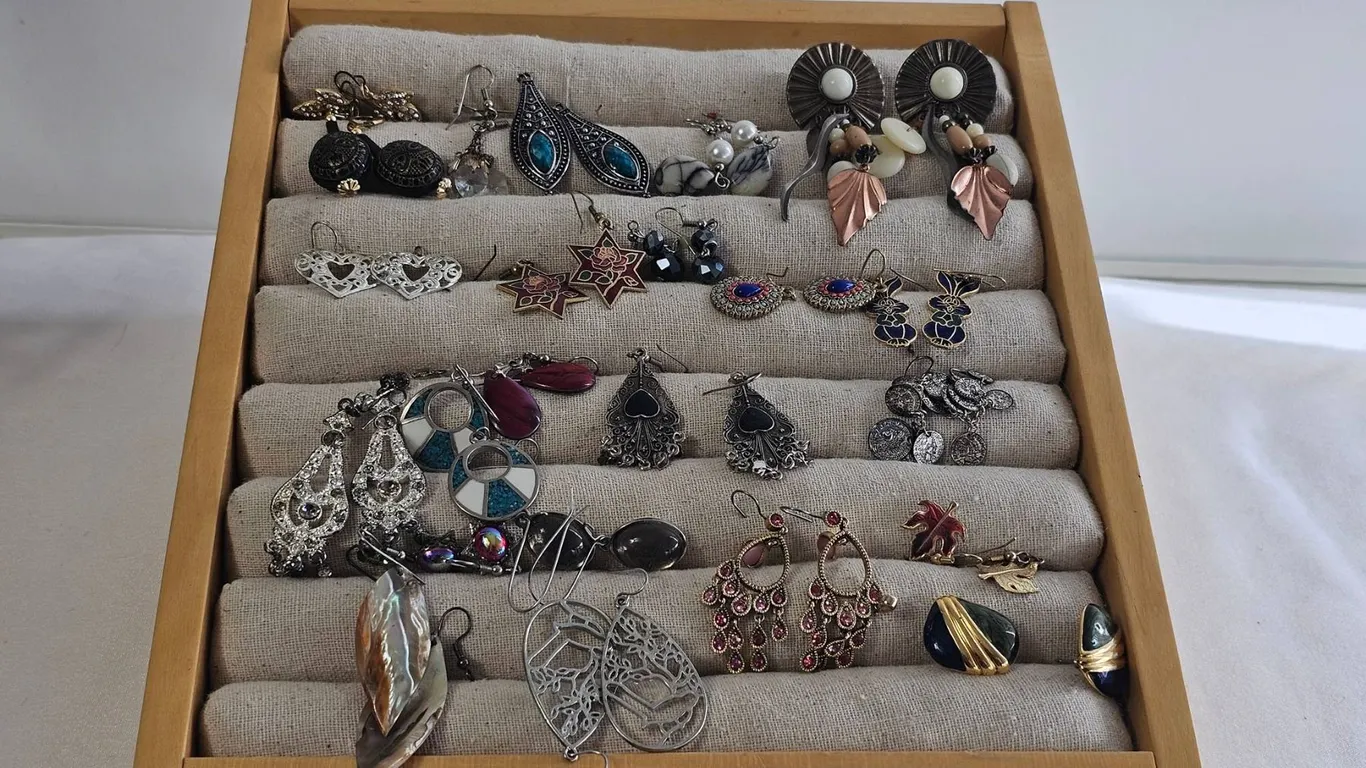 Fashion Costume Earrings Lot Displayed in Tray