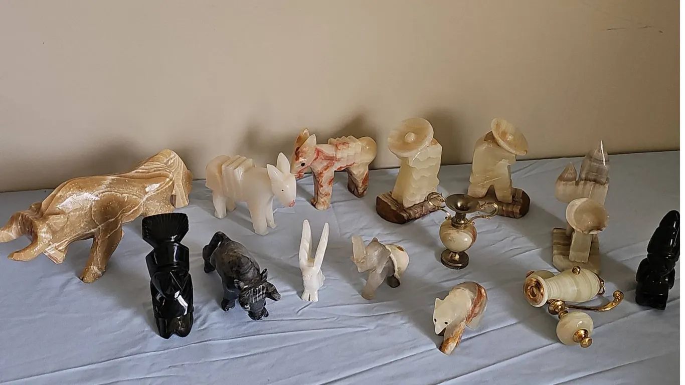 15 Onyx and Stone Animal and Object Figurines