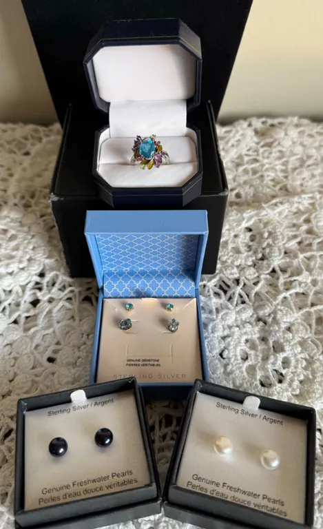 Sterling Silver Jewellery Lot with Gemstones and Pearl Earrings
