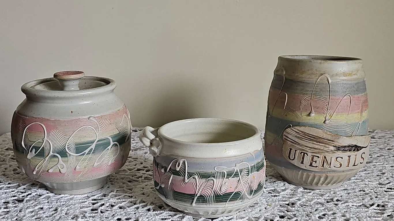 Randy G. Daniels Pottery Jar, Bowl, and Utensil Holder Set