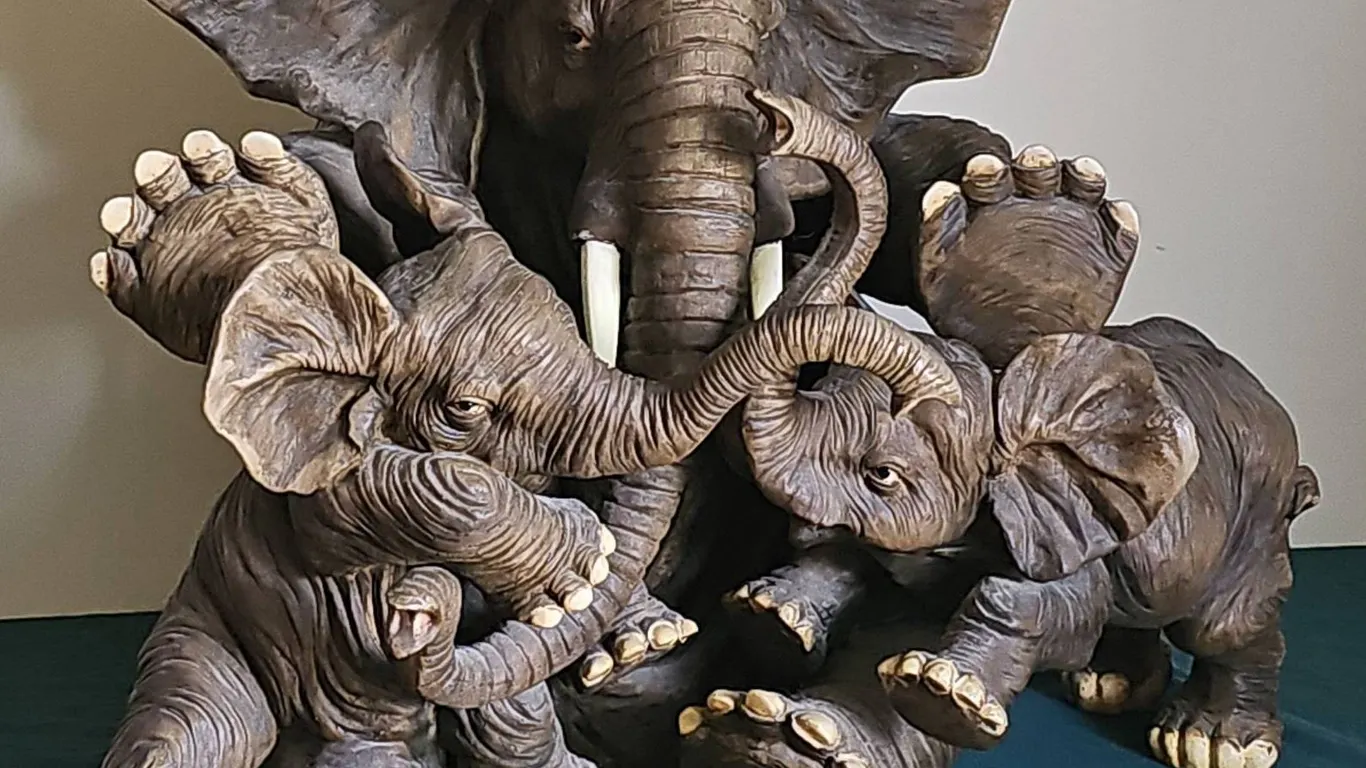 Large Elephant Family Resin Sculpture