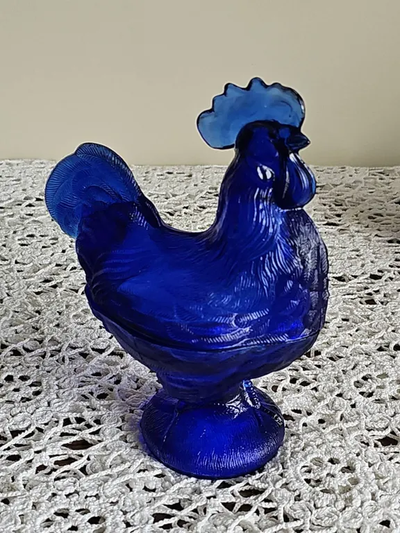 Cobalt Blue Glass Rooster Covered Dish