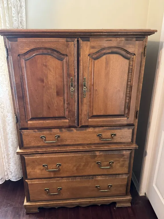 Solid Wood Armoire with Brass Hardware and Drawers