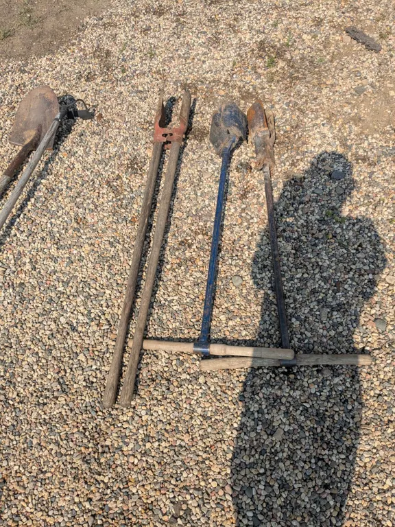 Post hole diggers, 2 twist style, one clamshell