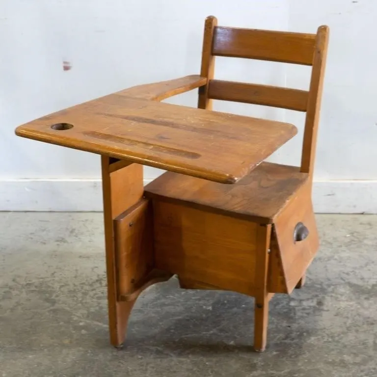 ANTIQUE WOODEN SCHOOL DESK WITH LOWER SIDE DRAWER
