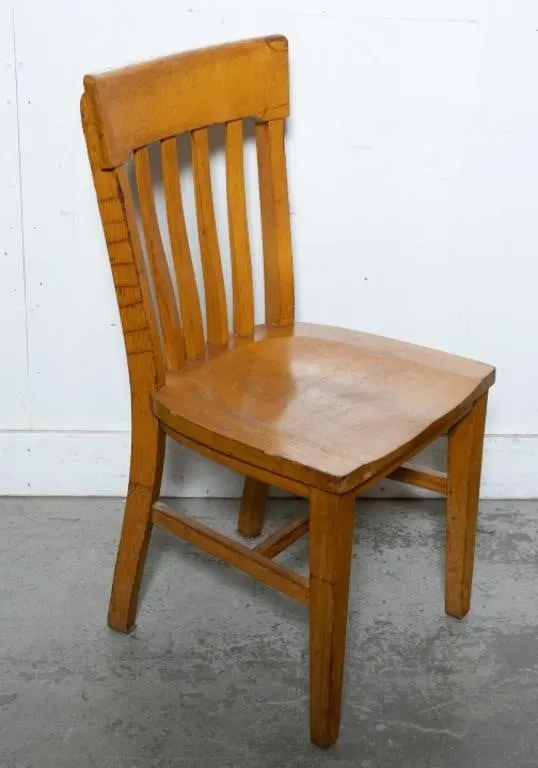 VINTAGE OAK SLAT BACK SCHOOLHOUSE DESK CHAIR