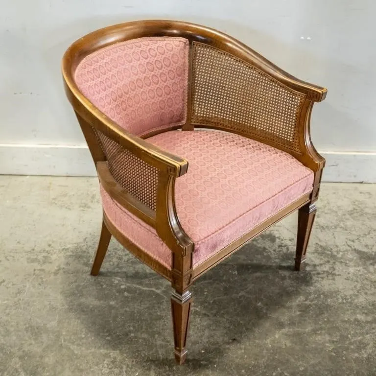 REGENCY REVIVAL STYLE CANE BARREL-BACK ARMCHAIR