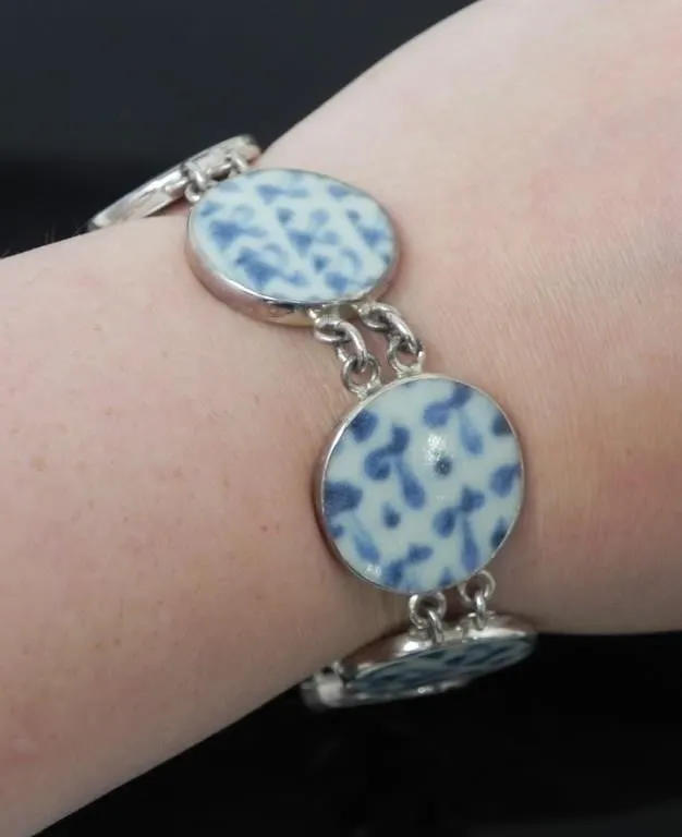 925 SILVER MING DYNASTY POTTERY SHARD BRACELET 24g