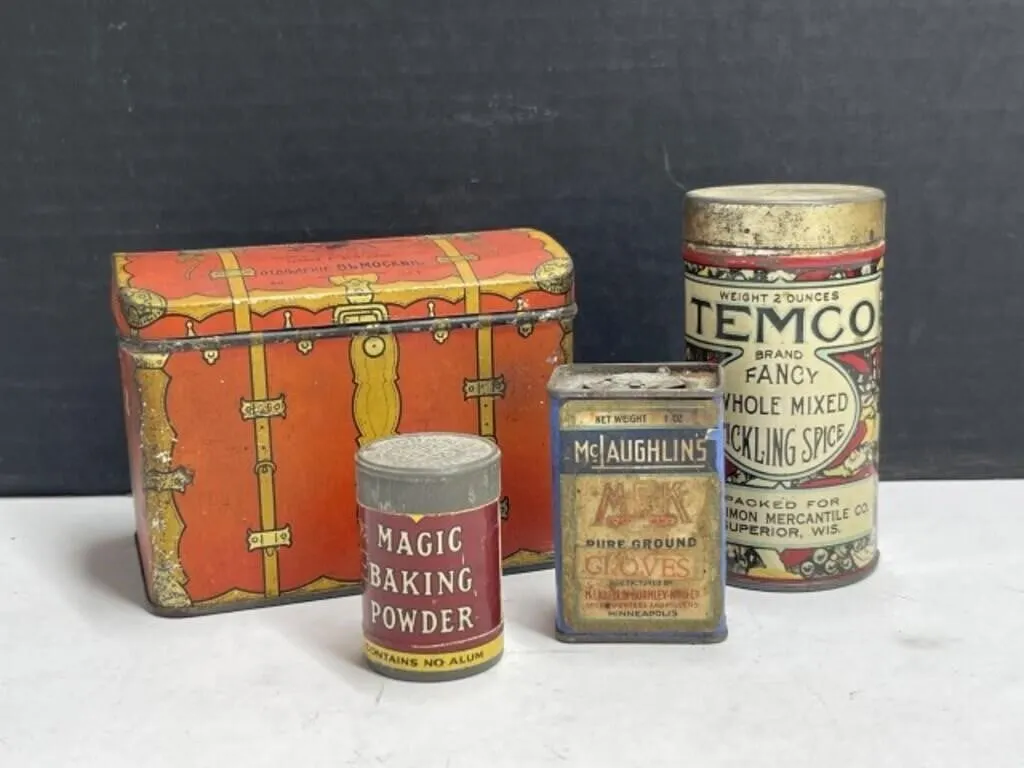 Vintage Tea Tin, Magic Baking Powder Tin &