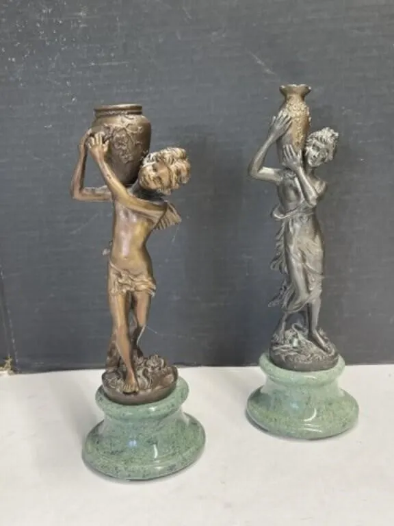 2 Figural Statues on Marble Bases, 11 "