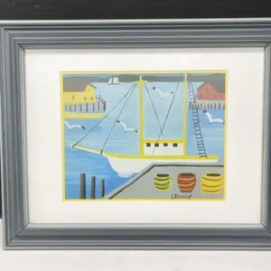 Maud Lewis Decorative Art - Harbour with Sailboat