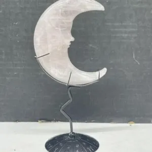 Rose Quartz Moon on Stand, 7.5 "