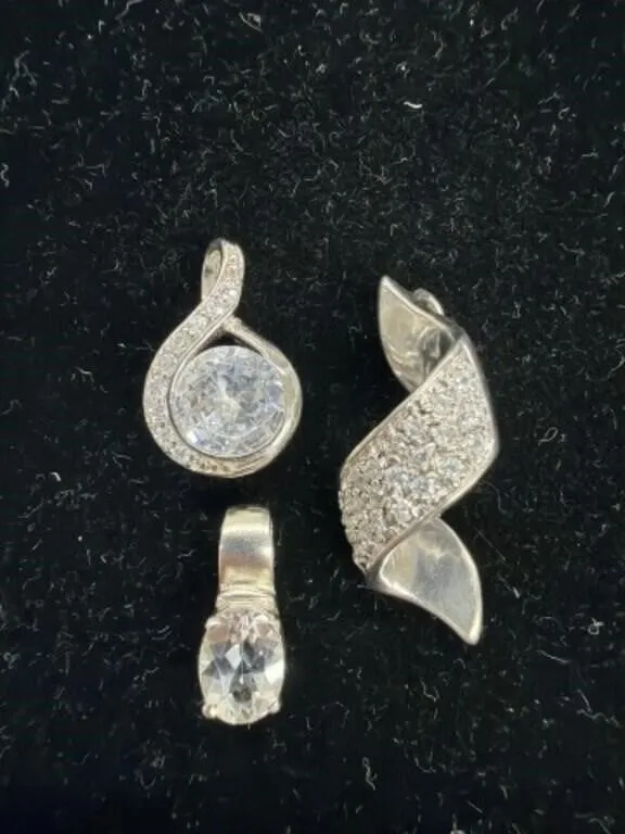 3x Sterling 925 Silver Pendants with Clear Cut