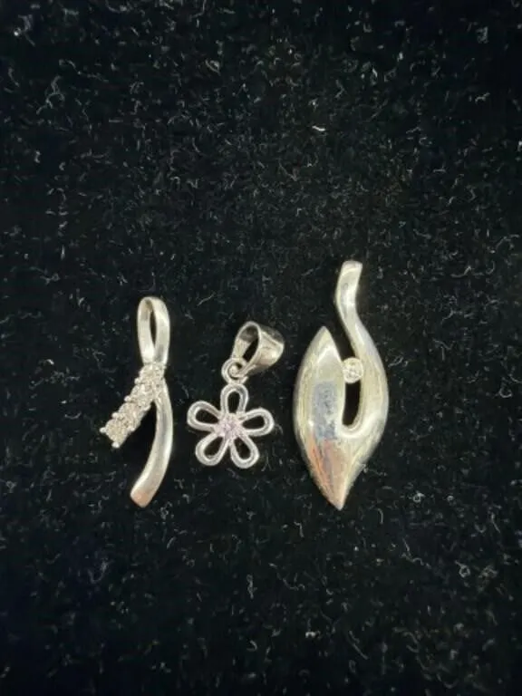 3x Sterling 925 Silver Pendants with Clear Cut