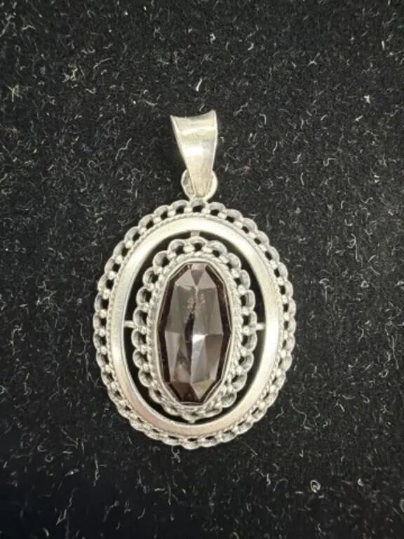 Sterling 925 Silver Dark Red Cut Stone Pendant