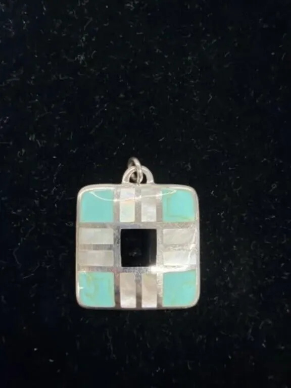 Ster;omg 925 Silver Mosaic Inlay Pendant with