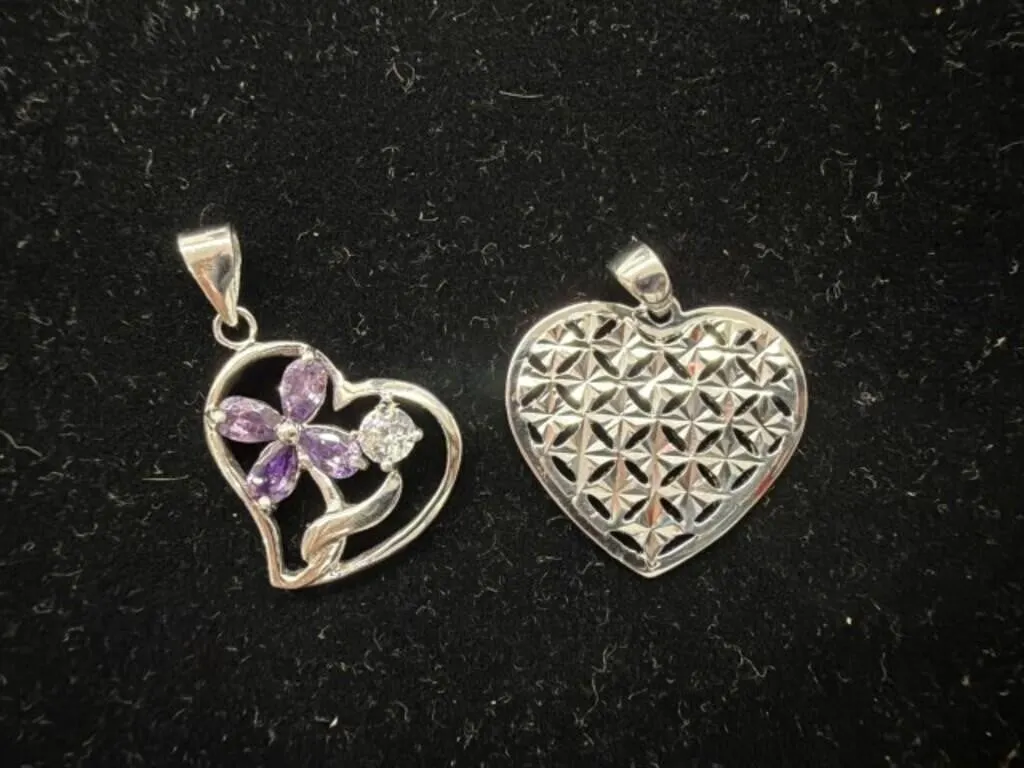 2x Sterling 925 Silver Heart Shaped Pendants