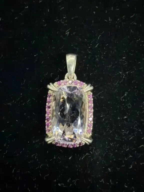 Sterling 925 Silver Large Light Pink Cut Stone