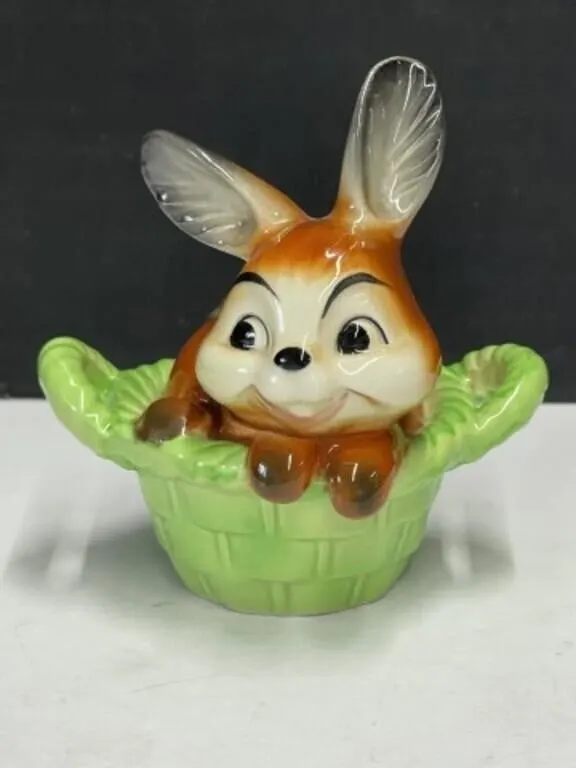 Vintage Goebel Rabbit in a Basket Figurine, 3 "