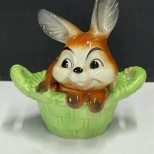 Vintage Goebel Rabbit in a Basket Figurine, 3 "