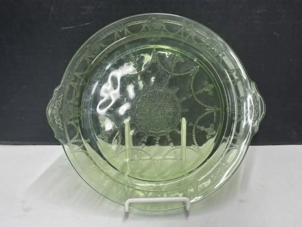 Uranium Deppression Glass Handled 11 " Cake Plate