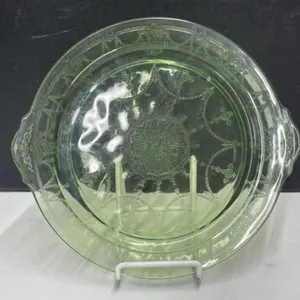 Uranium Deppression Glass Handled 11 " Cake Plate