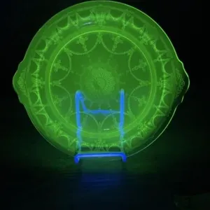 Uranium Deppression Glass Handled 11 " Cake Plate