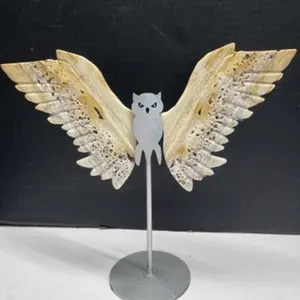Crazy Lace Agate Winged Owl on Stand, 11 " tall