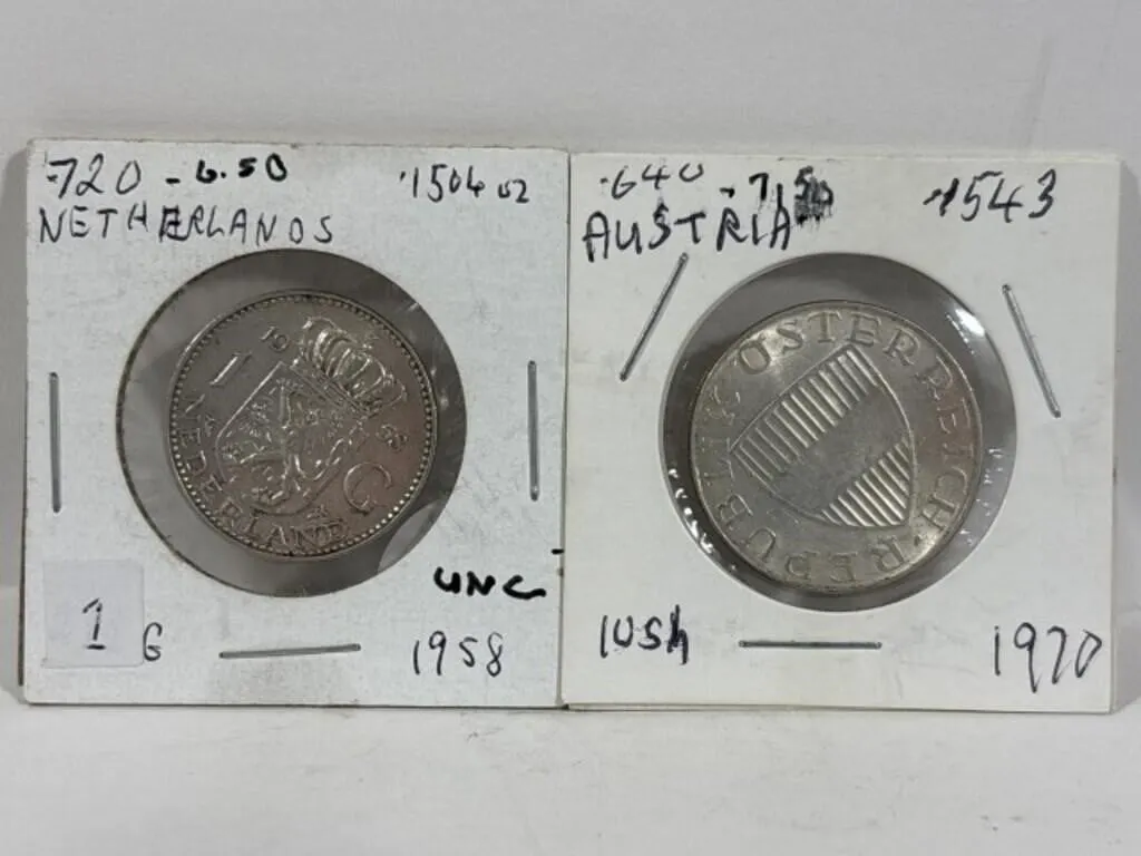 1958 Neth 1 Gulden + 1970 Austria 10 Shilling